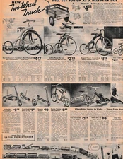 SLEEPING BEAUTY CHARLIE MCCARTHY Dolls Tricycle Trains 1938 WARDS CATALOG Ads