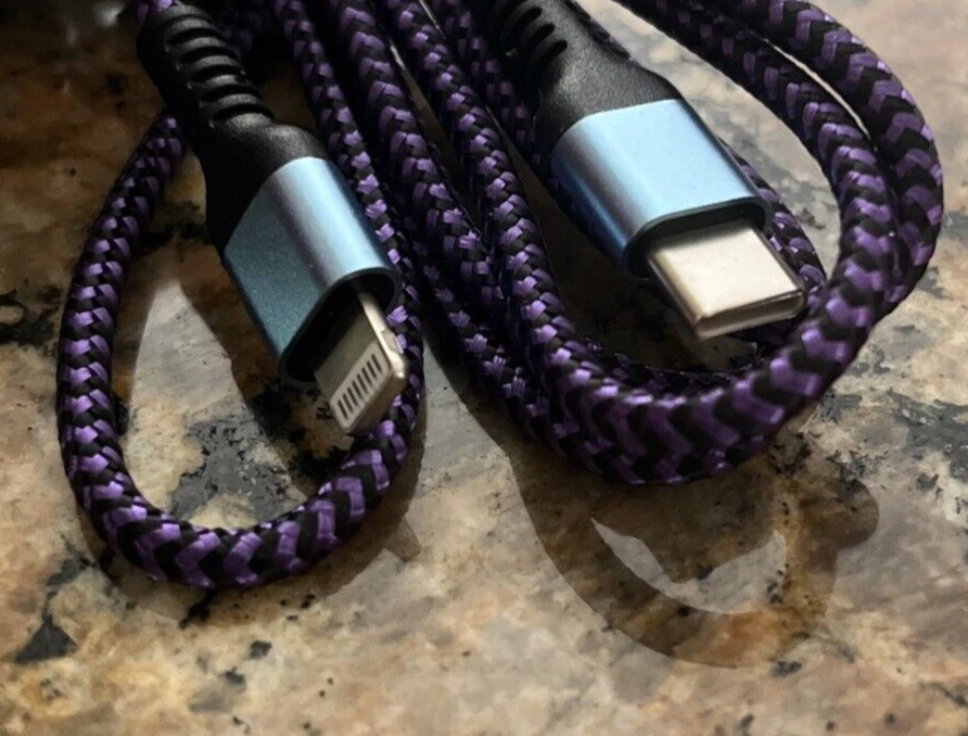 Paquete de 3 cables X0033USEMV AZUL PÚRPURA ROSA TRENZADO IPhone a USB-C cable de carga Foto 3 de 4