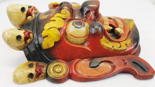 F1080 Hand Crafted Wooden Mask of Hindu God Bhairab Wall Hanging Made In Nepal - Picture 4 of 5