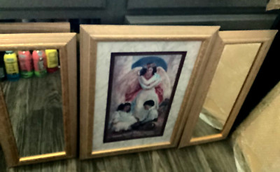 Home Interiors Picture and two Mirror Wood Frames. Mirror Can be Hung two ways!