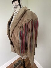 Vtg Schott Suede Pink Blue Fringe Jacket Women's Sz 12 Western Leather USA