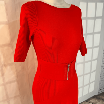 Karen Millen orange wool blend belted short sleeve knit dress size 2 | eBay