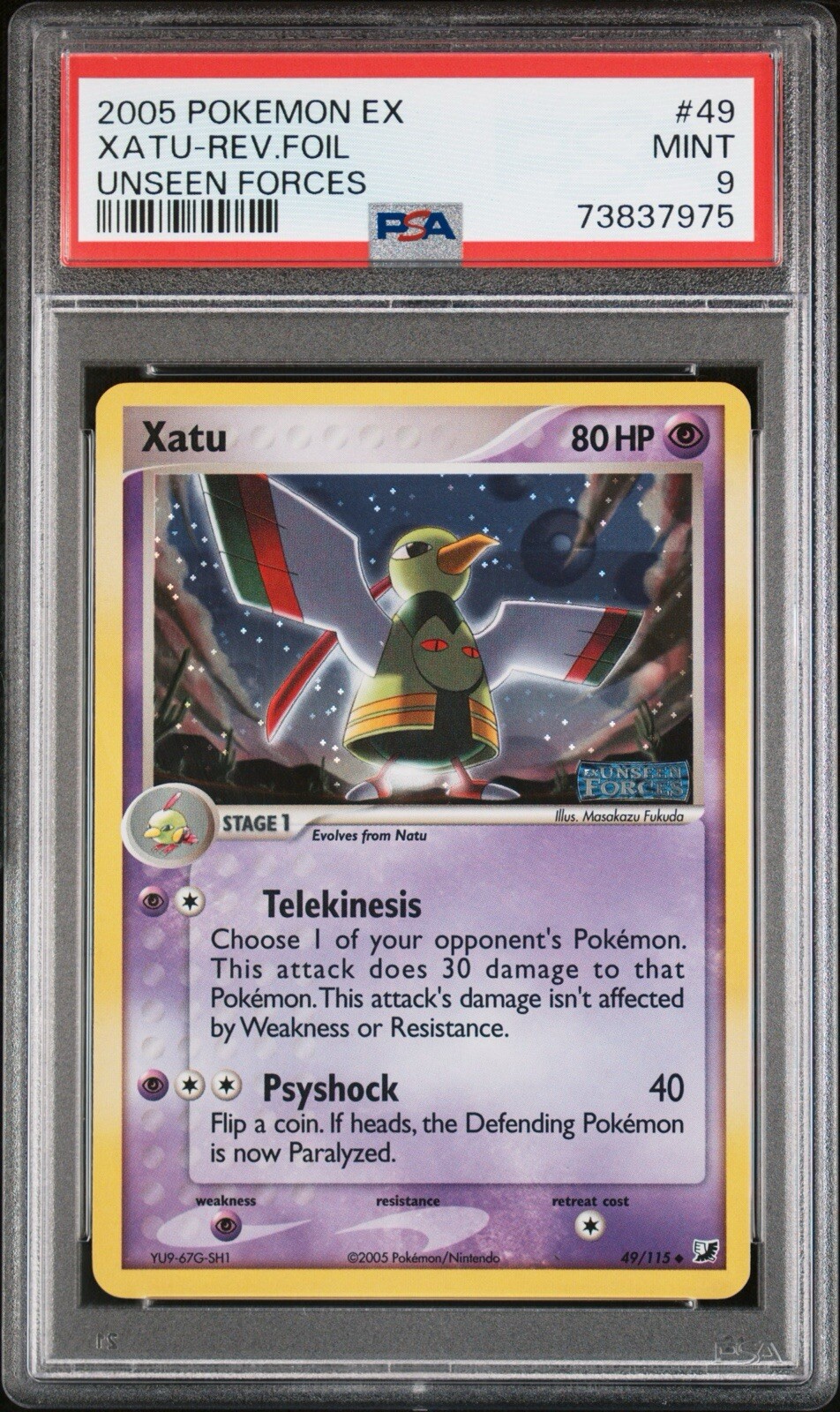 2005 Pokemon Ex Unseen Forces Reverse Holo Stamped Xatu #49 PSA 9