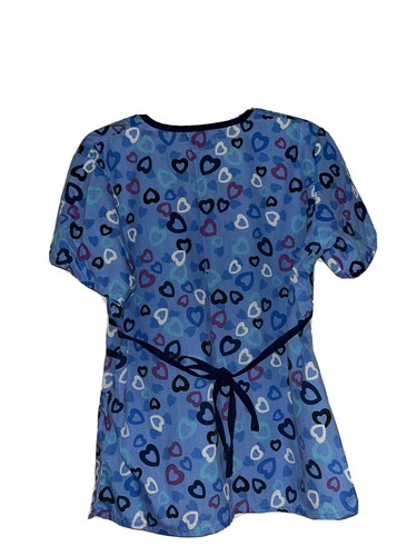 Scrub Top Black Star Size Small Blue Heart Tie Waist Nurse Medical - Picture 3 of 4