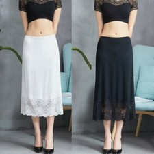 Womens Lady Modal Midi Slip Unter Rock Petticoat Unterrock Spitze Netz Saum