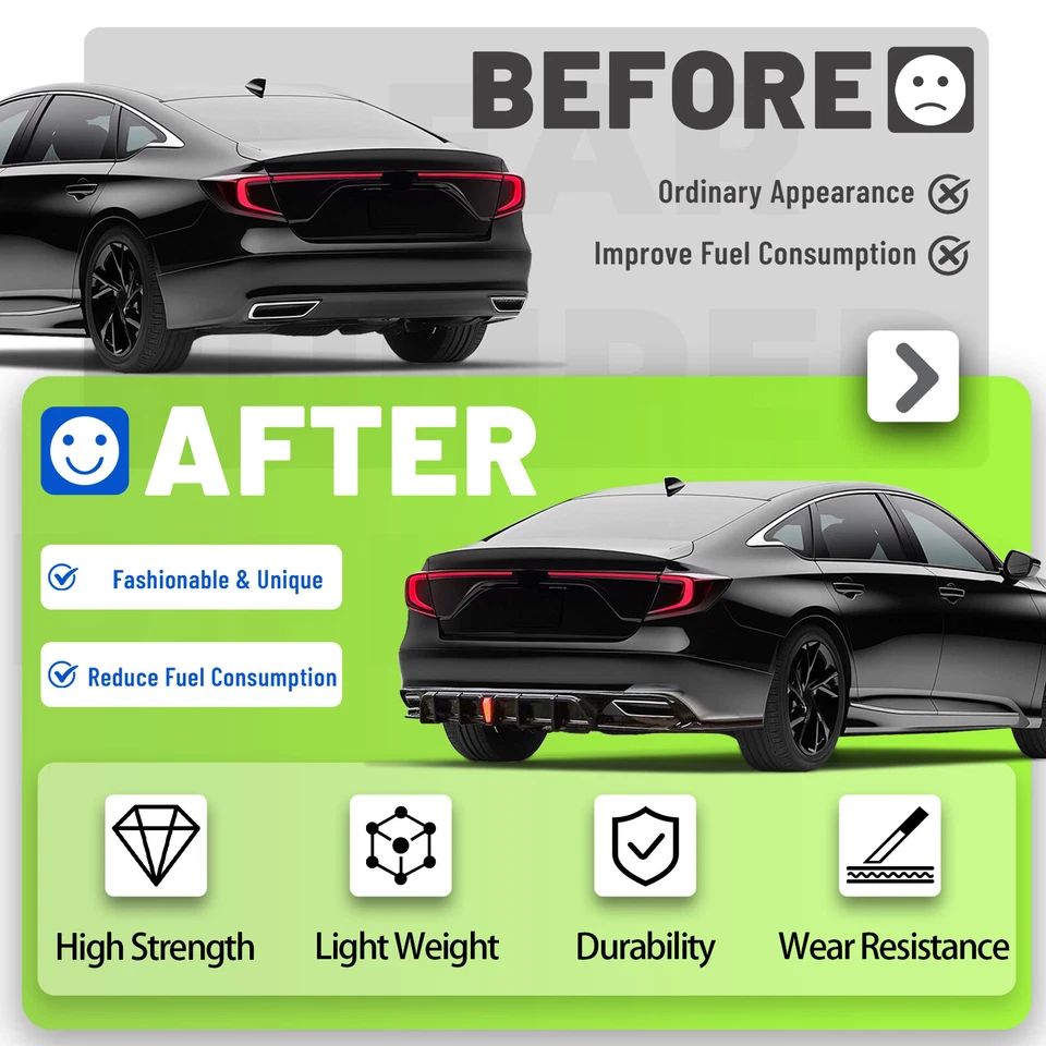 Rear Black Bumper Diffuser Lip Spoiler & Light For Honda Accord 2018-2022 - Image 4 of 4