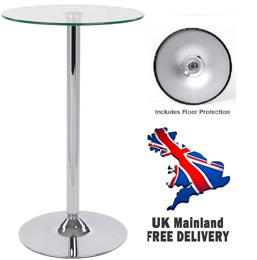 1m Tall Round Clear Tempered Glass Bar Table Kitchen Breakfast