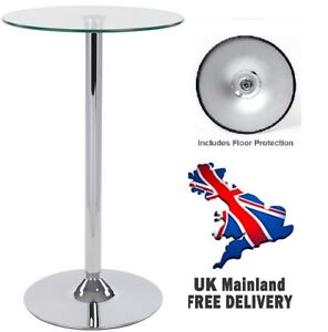 1m Tall Round Clear Tempered Glass Bar Table Kitchen Breakfast Dining Bistro