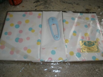 Vintage NEW Comfort Gift Set Polka Dot Crib Sheets, Case, Rattle