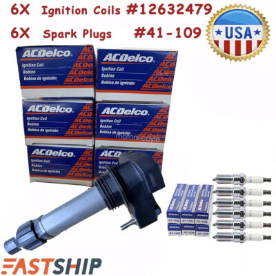 6PCS Genuine 12632479 D515C Ignition Coil + 41-109 Spark Plug FIT GMC Chevrolet$