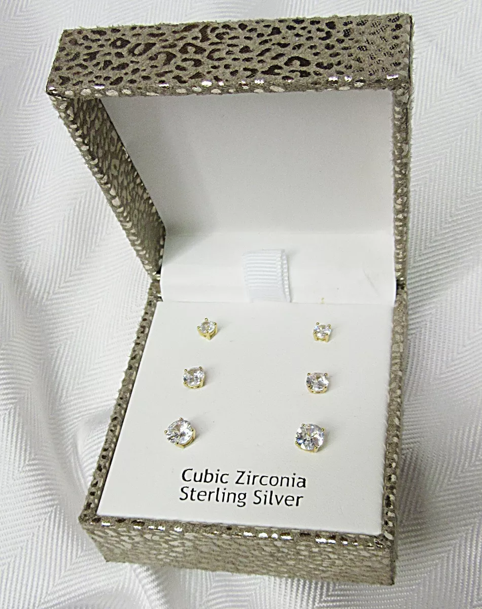 Nanette Lepore 3 Pairs Cubic Zirconia Sterling Silver Earrings eBay