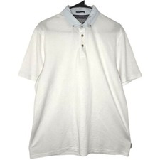 Ted Baker London Mens Polo 5 XL White Short Sleeve Woven Collar Modal Preppy