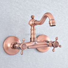 Antique Red Copper Swivel Spout Basin Sink Bathroom Mixer Tap Lavatory Faucet