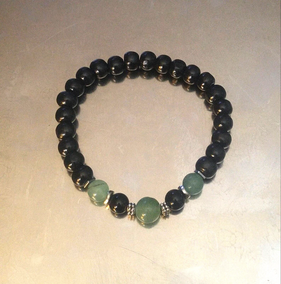 Men's Beaded Necklace/Bracelet Green Aventurine,Wood, Black Onyx,18" USA Seller - Image 3 of 3