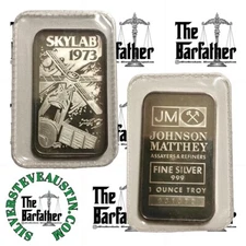 Skylab 1973 Johnson Matthey 1 Troy Oz 999 Silver Bar Rare Space NASA Ingot JML-9