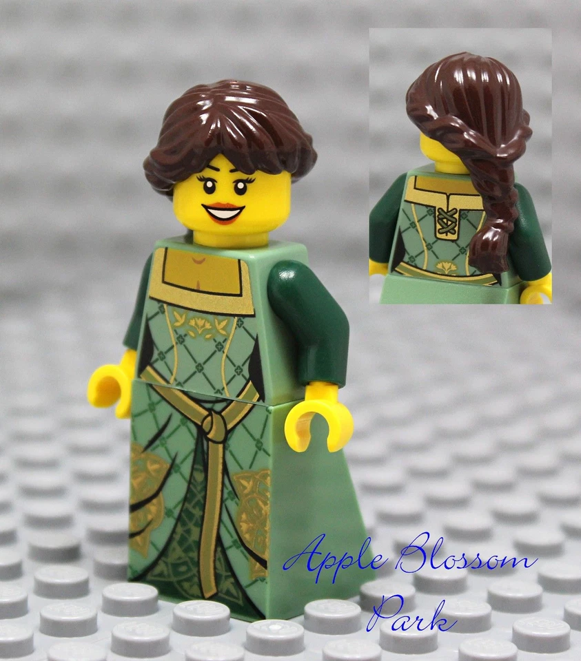 NUEVO Lego Castillo MINIFIGURA DONCELLA FEMENINA - Niña con Vestido Princesa Reinos Verde Arena Foto 3 de 3