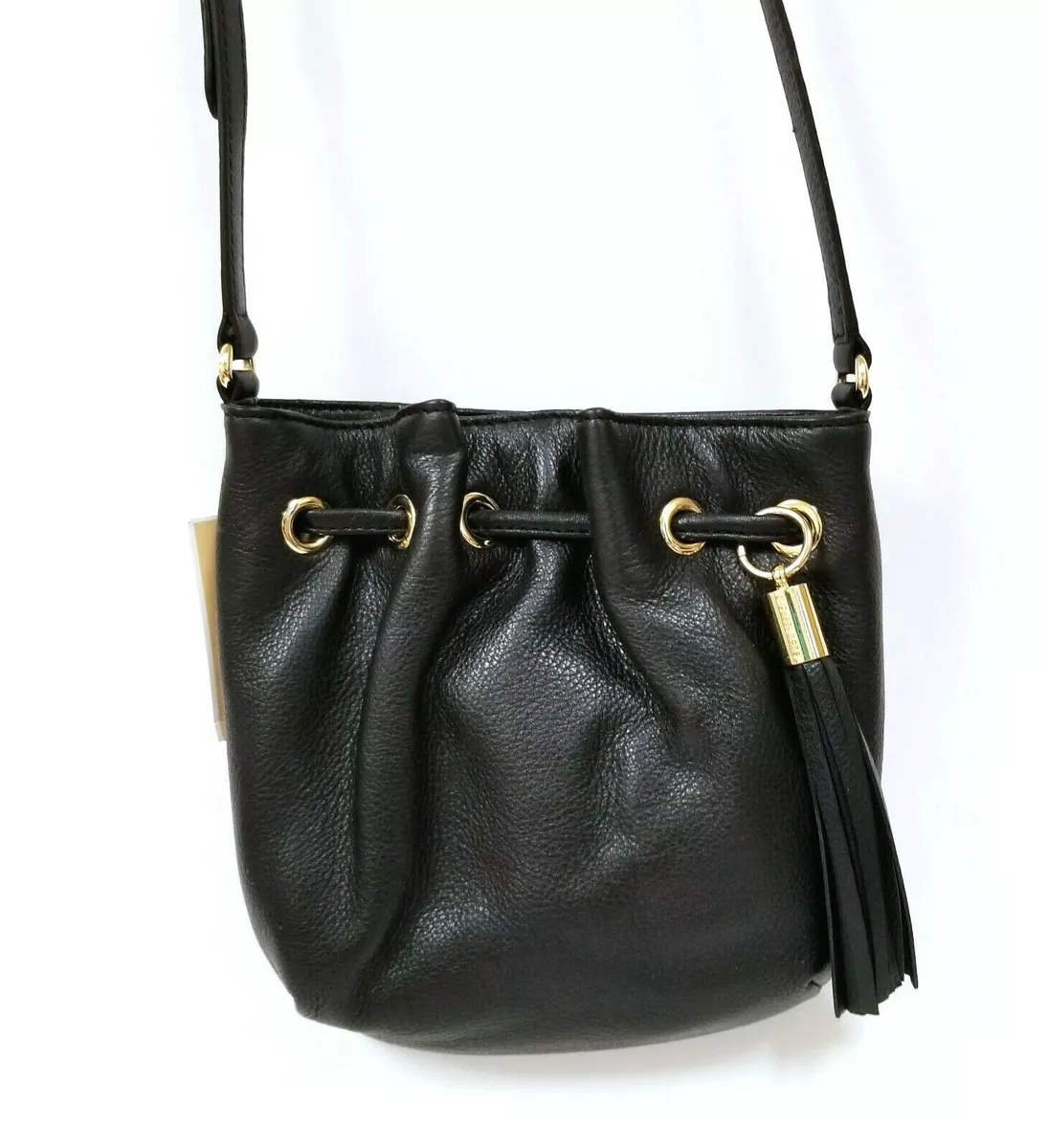 NEW MICHAEL KORS BLACK GENUINE LEATHER RING TOTE,GOLD CROSSBODY | eBay