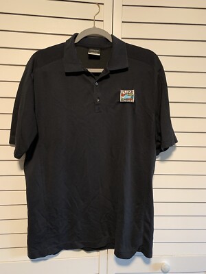 Nike Golf Shirt Mens Large Embroidered Pure Fishing Dri Fit Polo Black SS Cotton