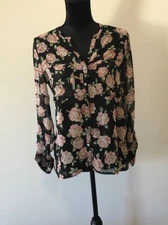 Forever 21 Black Pink Floral Chiffon Blouse S Small