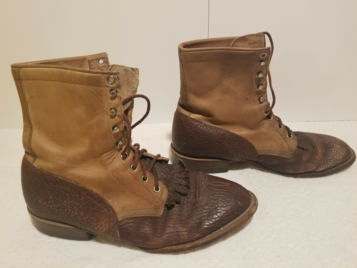 Vintage Leather Lace Up Western Boots Size 8.5D Justin style 352