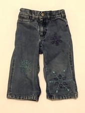 Vintage BABY GAP Girls' Embroidered Glittery SNOWFLAKE Jeans Sz 18-24m