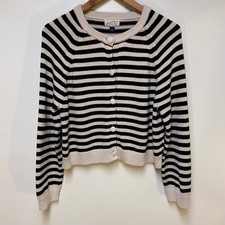 Universal Thread Cardigan Sweater Womens Large Black Cream Striped Cotton Knit