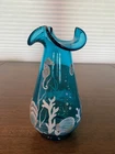 100th Anniversary FENTON Turquoise SEA LIFE Seahorse LTD ED #1405 Vase 7.25" HTF