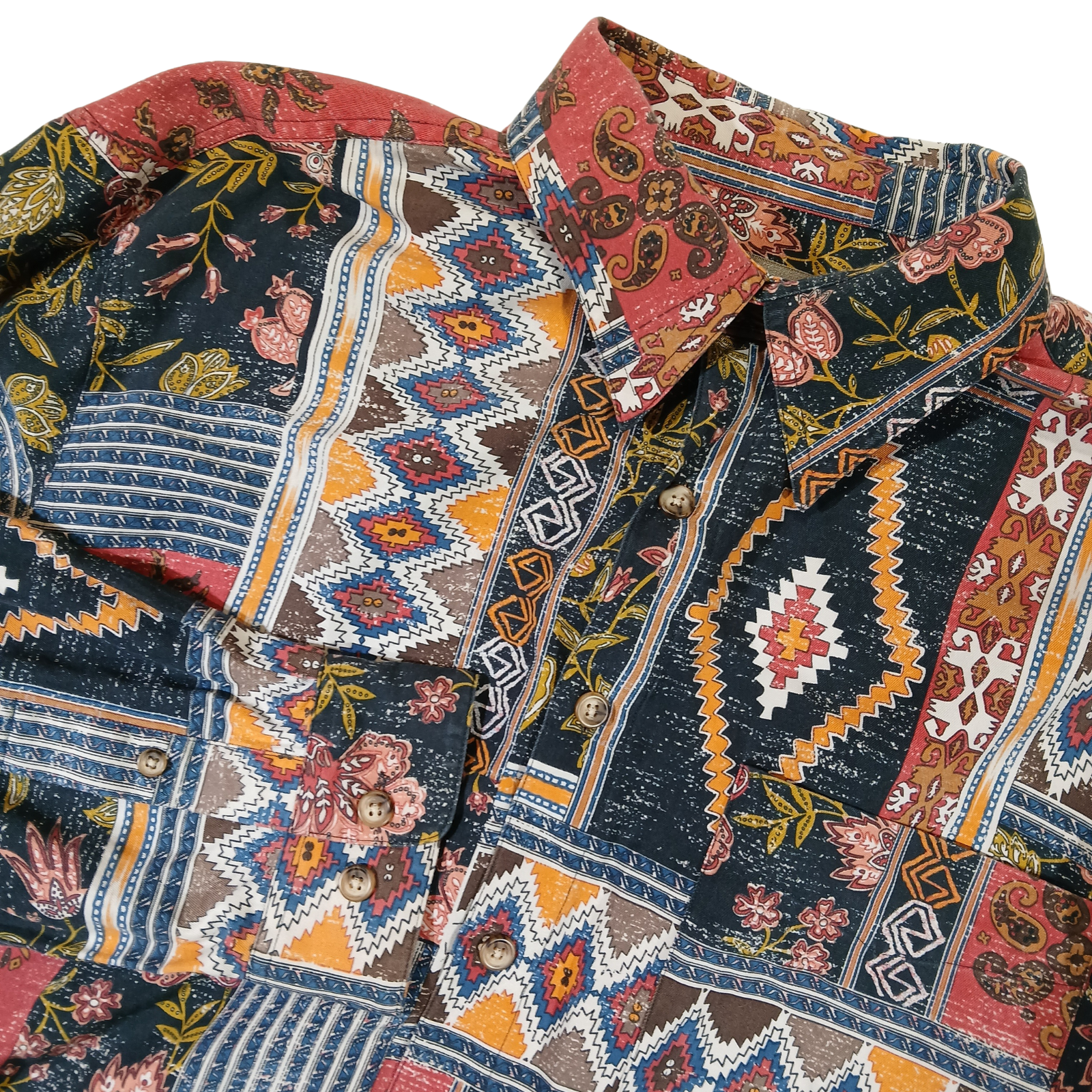 The Territory Ahead Vintage Silk Blend Button Up Shirt Large Southwestern Print