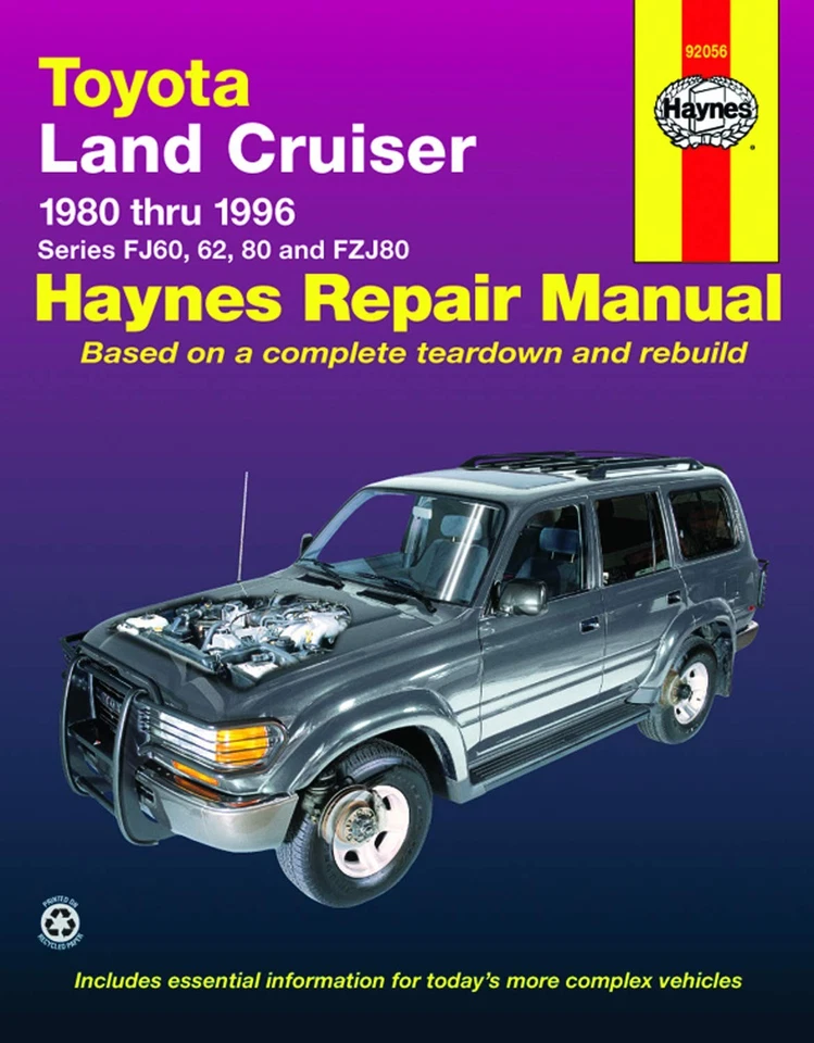 HAYNES MANUALS N. AMERICA, INC. Toyota Land Cruiser 1980 - 1996 Series FJ60 62 80 FZJ80 Haynes Repair Manual