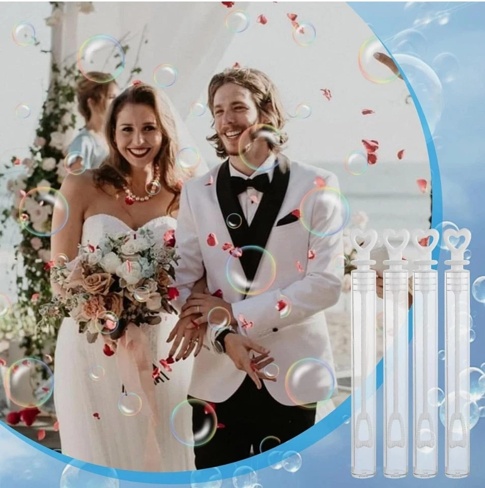 60件装婚礼迷你泡泡婚礼魔杖散装心形气泡棒适用于Gues... — 第 4/4 张图片