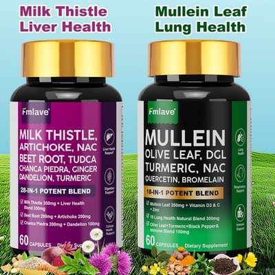 NAC, Milk Thistle & Mullein Leaf  120 Caps For Liver and Lung Support Supplement