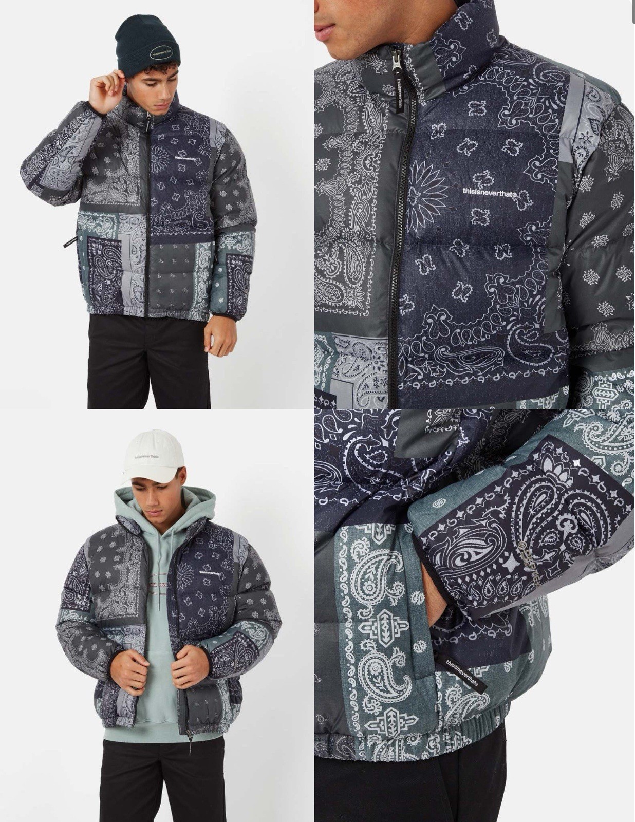 Thisisneverthat Men's Large Bandana Multi Pertex T Down Jacket for Winter Layering
