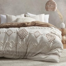 Boho Duvet Cover Set 3 Pieces Queen Size 90"x90" Microfiber Beige Terracott