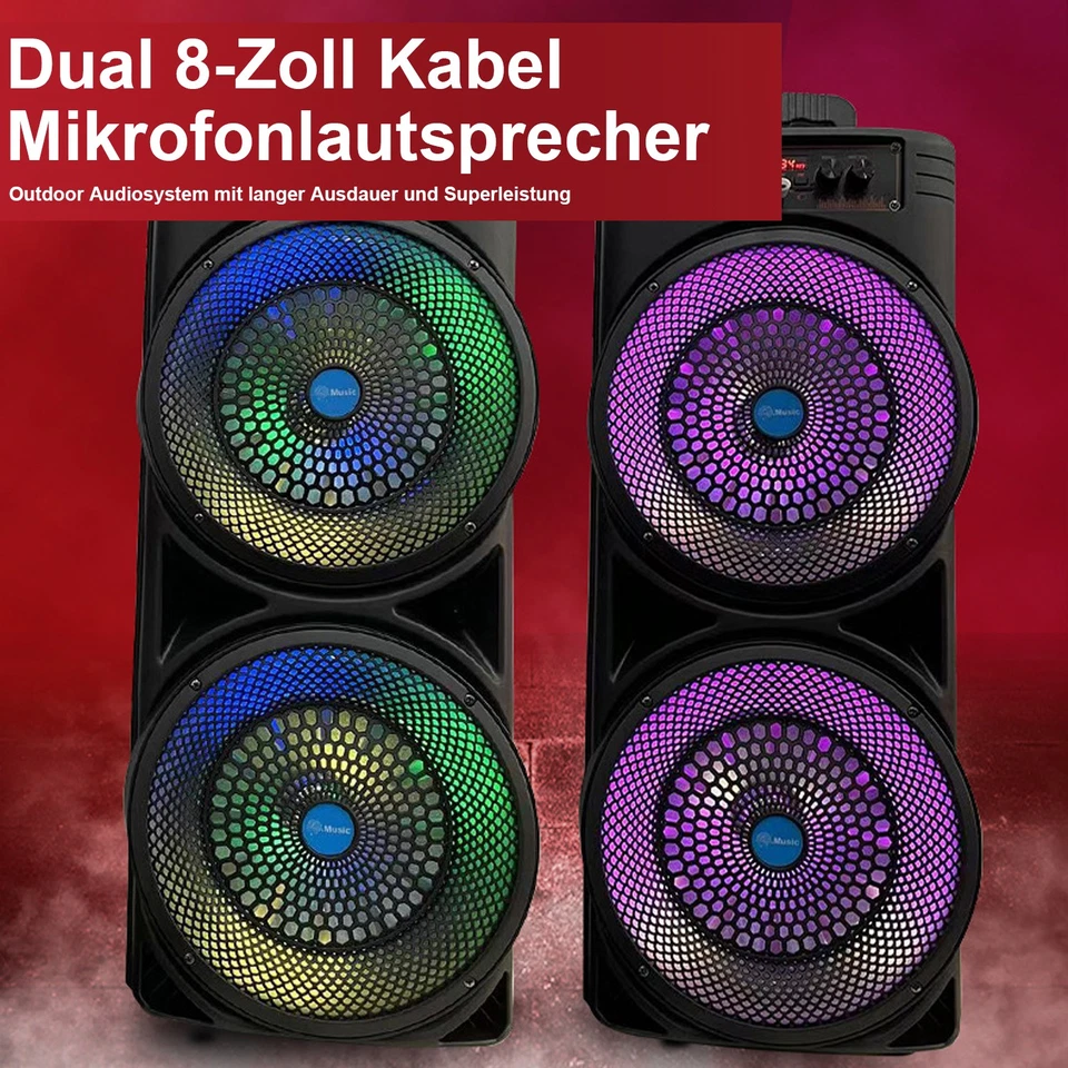 Bluetooth 5.0 Lautsprecher RGB Subwoofer Musikbox Boombox Party mit Mikrofon DE - Bild 4 von 4