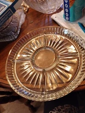 Heavy Clear Glass Divided Serving Dish Chips/Veggie Tray 4 Slots+Dip Center 11.5