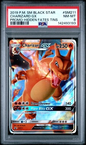 2019 POKEMON SM BLACK STAR PROMO HIDDEN FATES TINS #SM211 CHARIZARD GX PSA 8