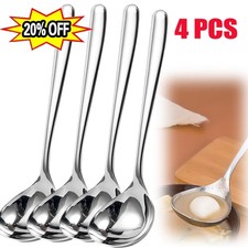 4Pcs Super Big Head Spoons Polished Surface Silver Stainless Steel Soup