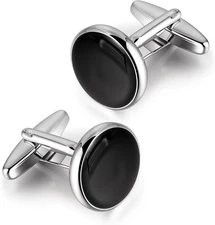Mens Classic Black Silver Cuff Links, Elegant Men'S Cuff Links for Business and