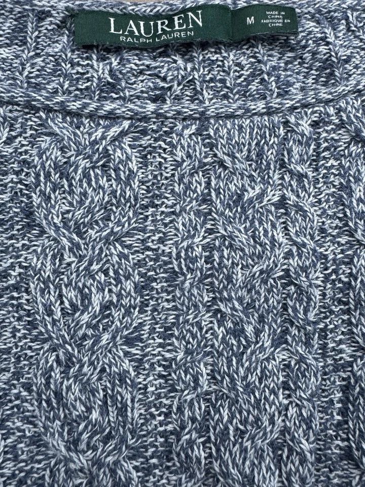 Suéter Ralph Lauren Tejido con Cable Para Mujer’s M Azul Gris Brezo Suave Preppy Foto 4 de 4