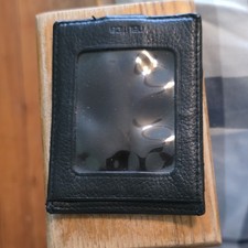 Neuline Black Leather Men's ID Badge Holder with Clear Window Snap Closure