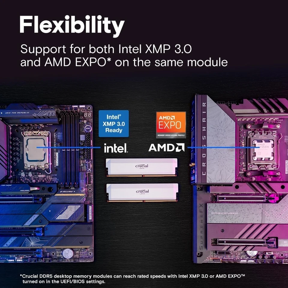 Crucial Pro DDR5 RAM 64GB Kit (2x32GB) 6000MHz CL40, Overclocking Gaming Memory, - Image 3 of 4