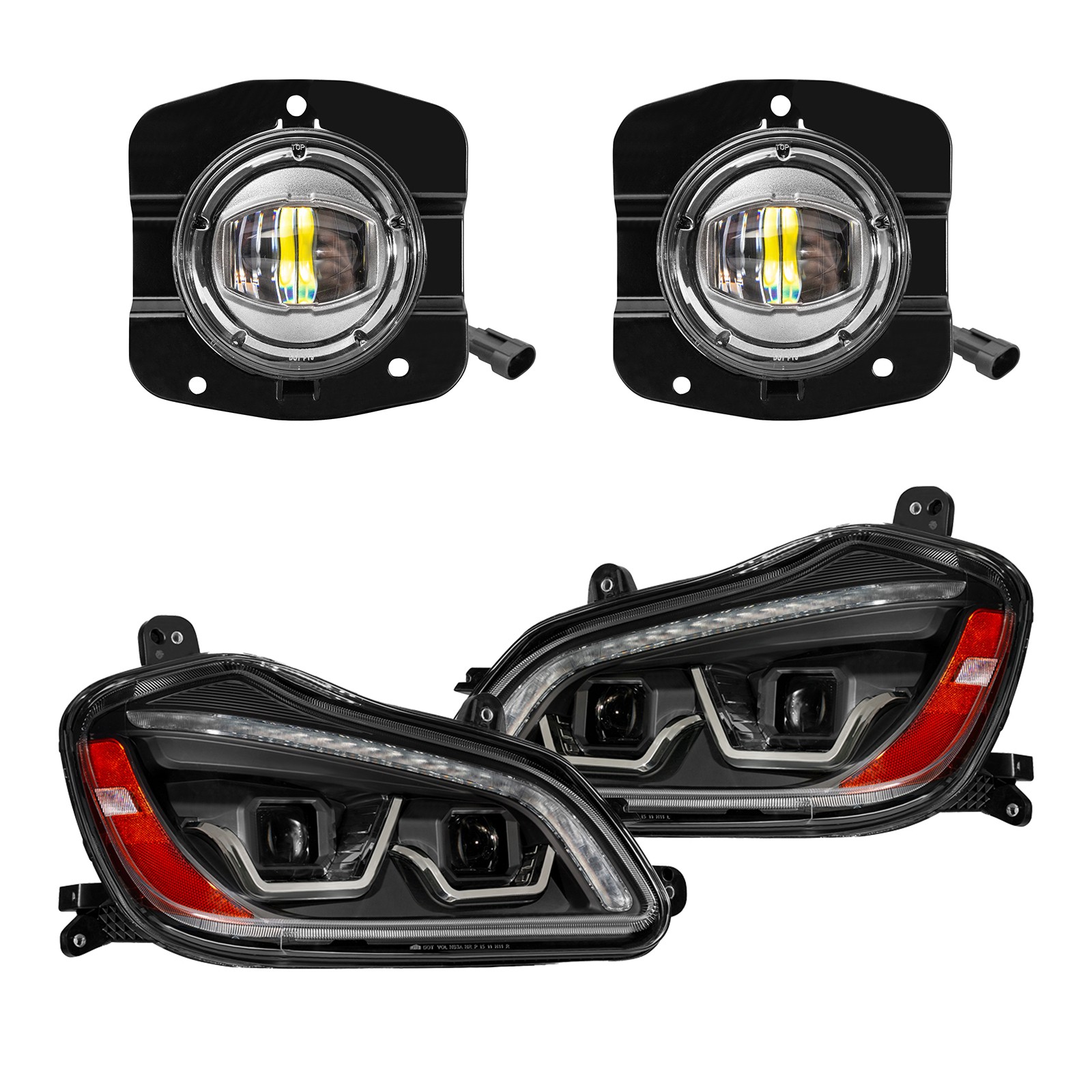 Pair Set Fit For 2013-2021 Kenworth T680 Headlight Assembly & Fog Light Black