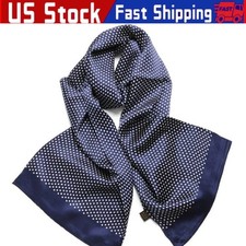 Mens 100 Silk Scarf Vintage Blue Polka Dot Double Layer Long Neckerchief