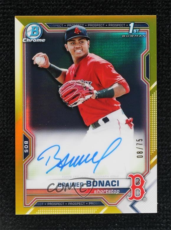 2021 Bowman Chrome Prospects Yellow Refractor 8/75 Brainer Bonaci Auto ok2
