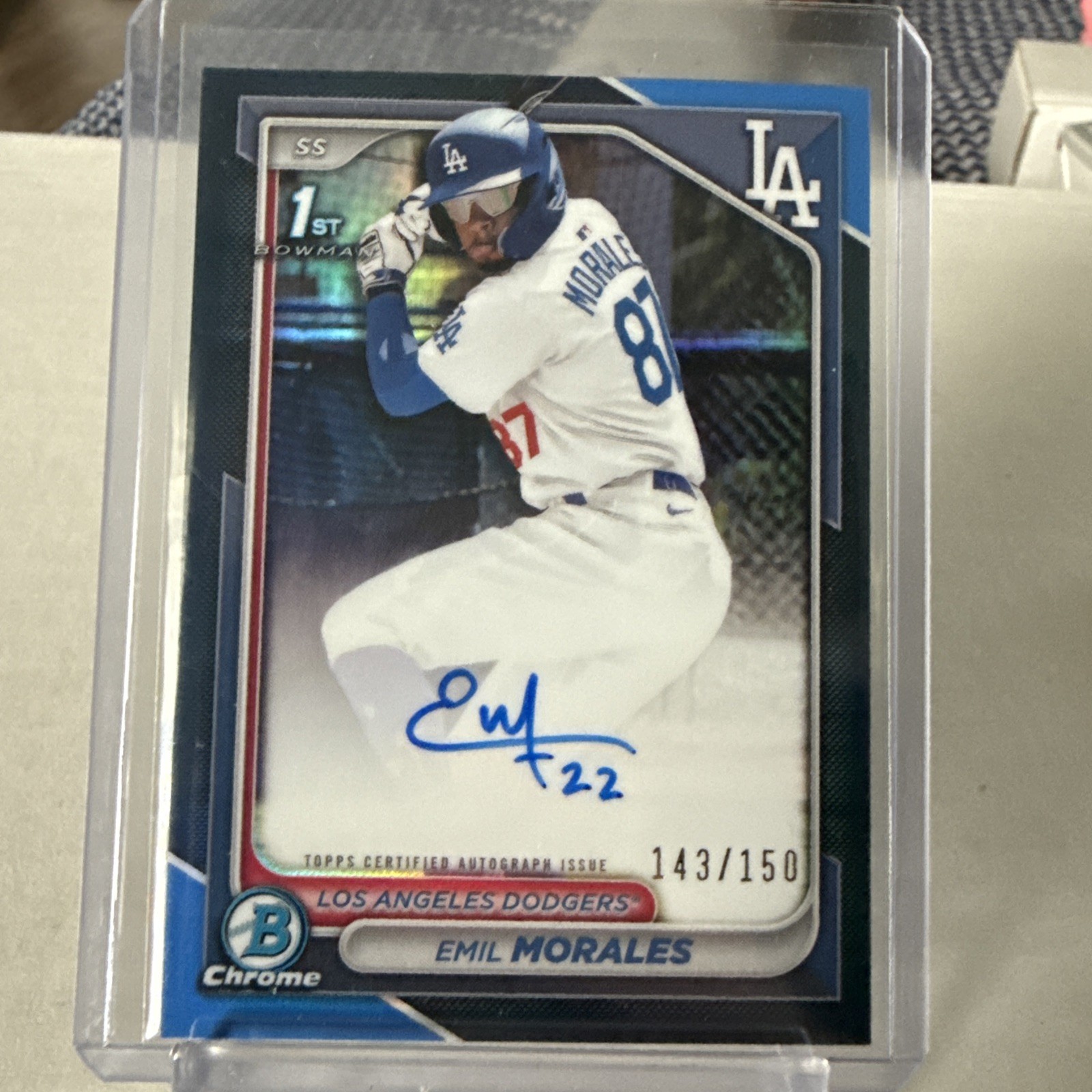 EMIL MORALES 2024 BOWMAN CHROME #CPA-EM AUTO BLUE REFRACTOR 1ST PROSPECT 23/150
