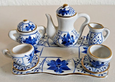 Miniature Blue And White Porcelain Tea Set Vintage 2 Pieces Are DAMAGED 