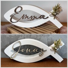 Fisch Raysin mit Namen Holz Konfirmation Taufe Kommunion Symbol Personalisiert