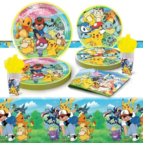 Pokemon Party Birthday Decoration Happy Pokemon Go Theme Tableware Set Cups Plat - Picture 2 of 65
