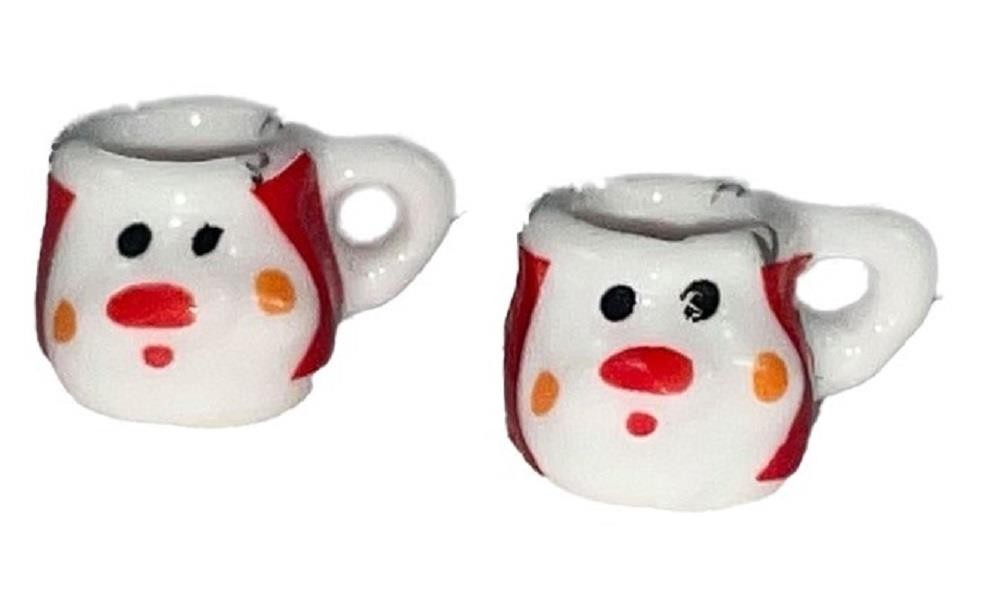 Dolls House 2 Reindeer Christmas Mugs Empty Miniature Kitchen Accessory 1:12
