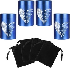 Mini Urns for Human Ashes Set of 4, Small Blue Angel Wings Keepsake Urns for Ash